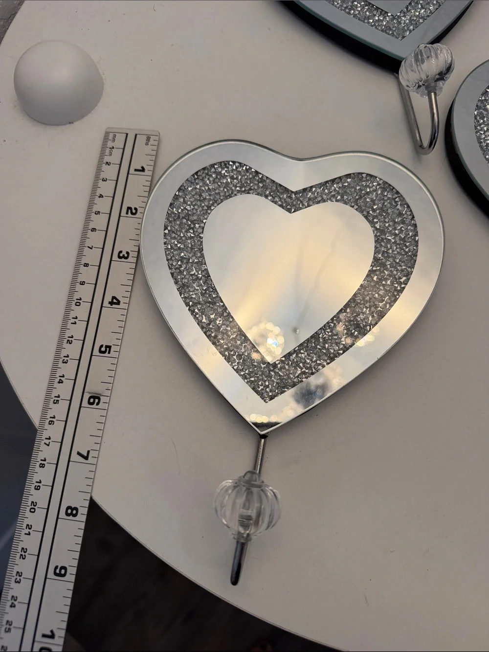 Heart-Shaped Wall Hook Set - Silver Glitter Accent Set of 3